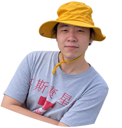 Zhenzhao Tu wearing a yellow bucket hat